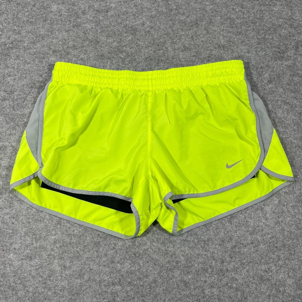 Nike Dri Fit Running Shorts Womens Large Neon Yellow Athletic Lined